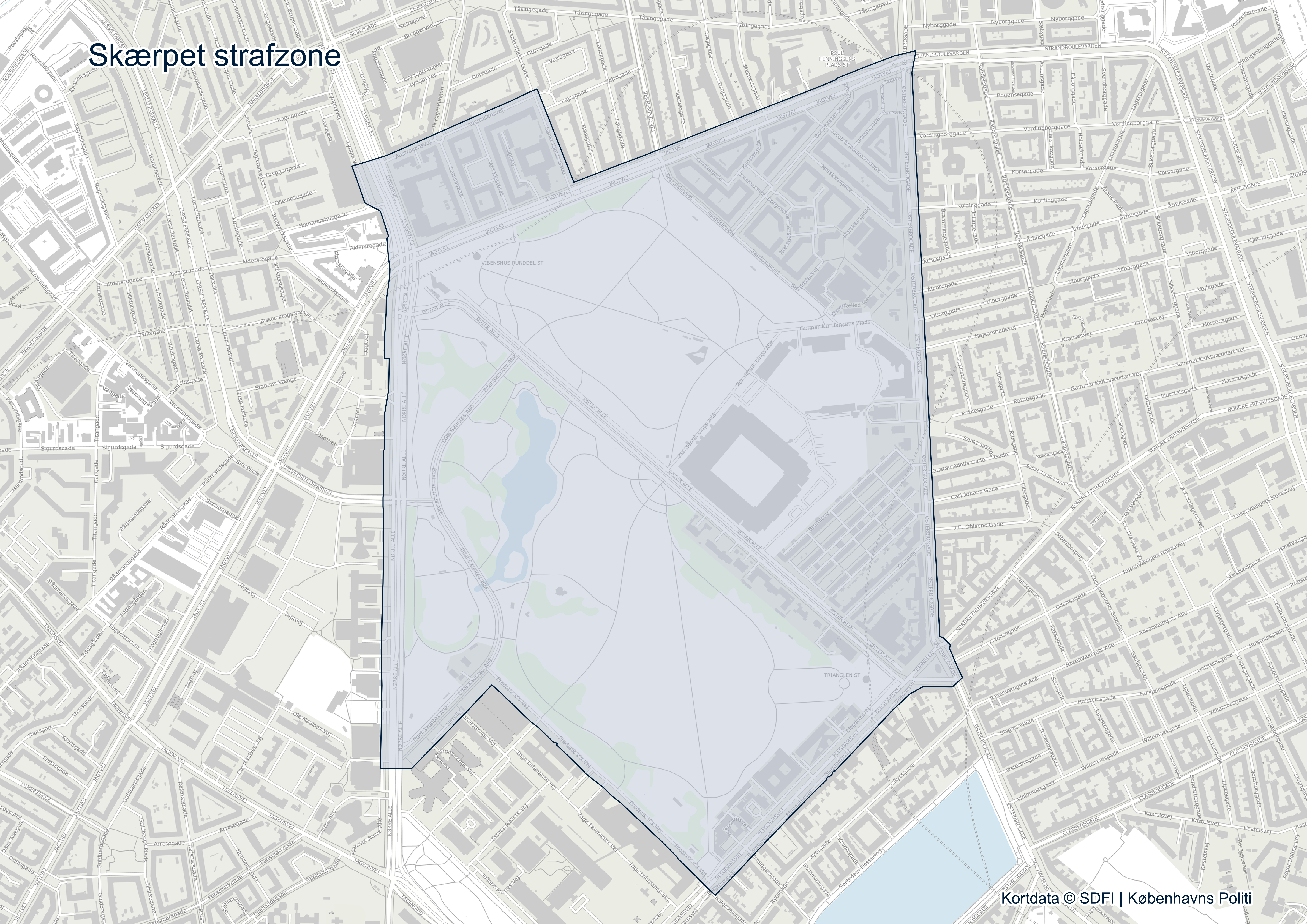 Kort over skærpet strafzone ifm. fodboldkamp 1. september