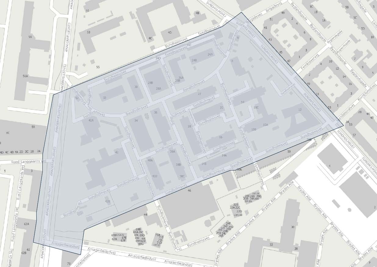 Kort over område med mulig straffritagelse i tilknytning til stofindtagelsesrum Sundholm