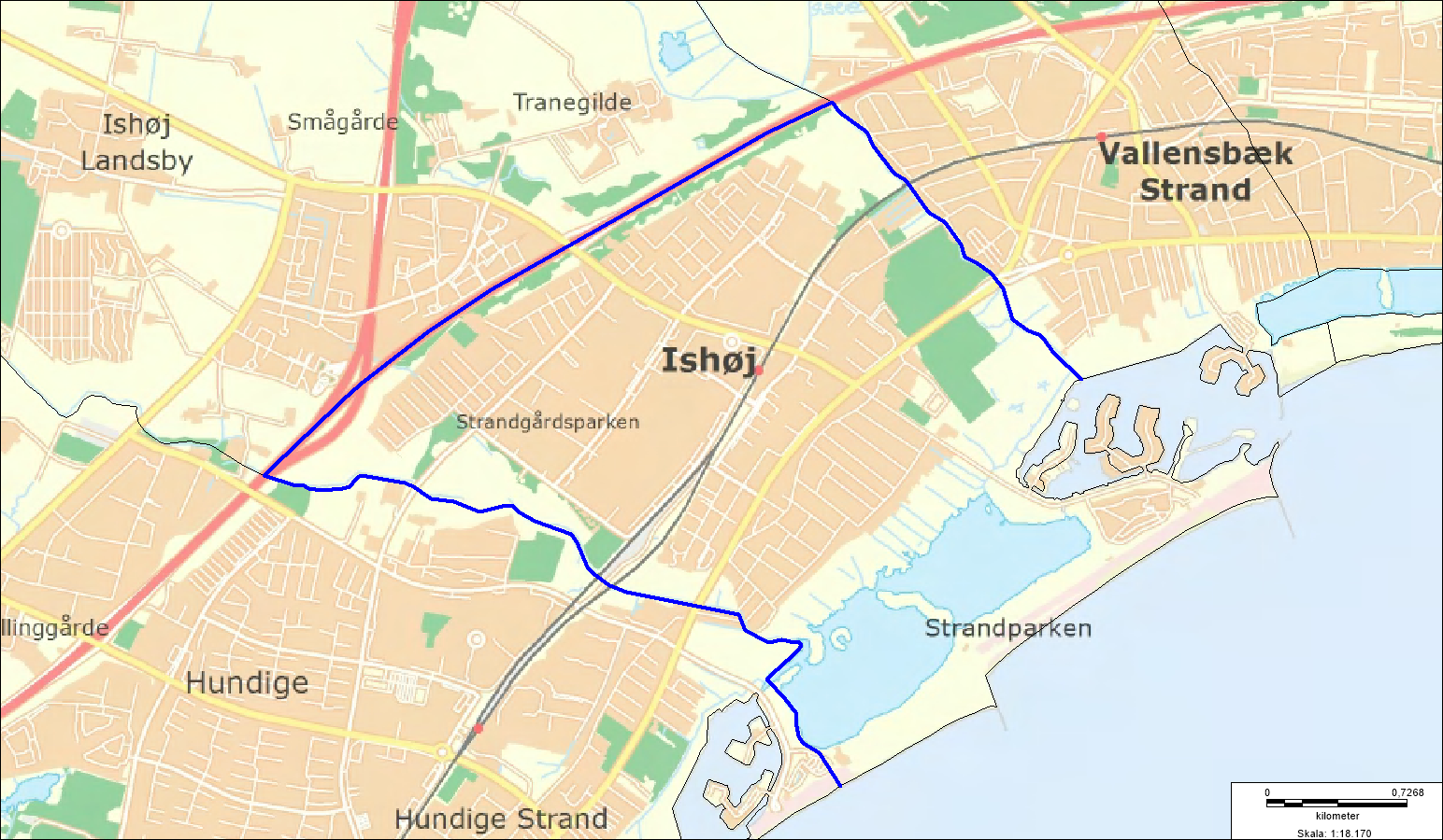 Oversigtskort over visitationszone i dele af Ishøj fra 16/9-30/9-19
