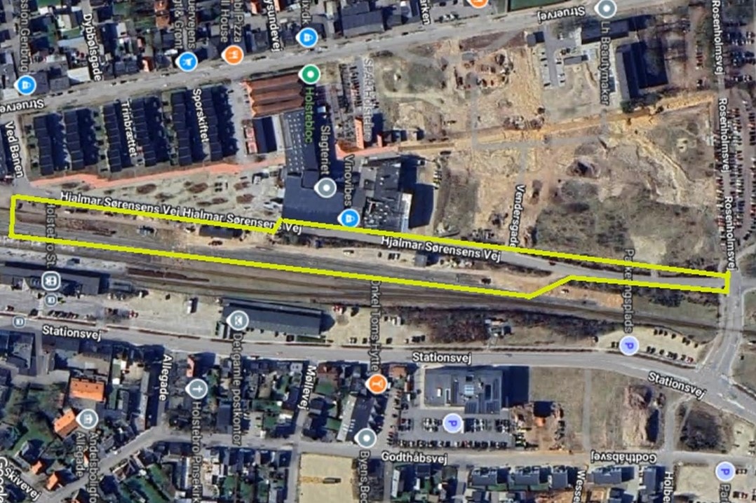 Google Maps-kort, der viser området, der midlertidigt vil være militært område.