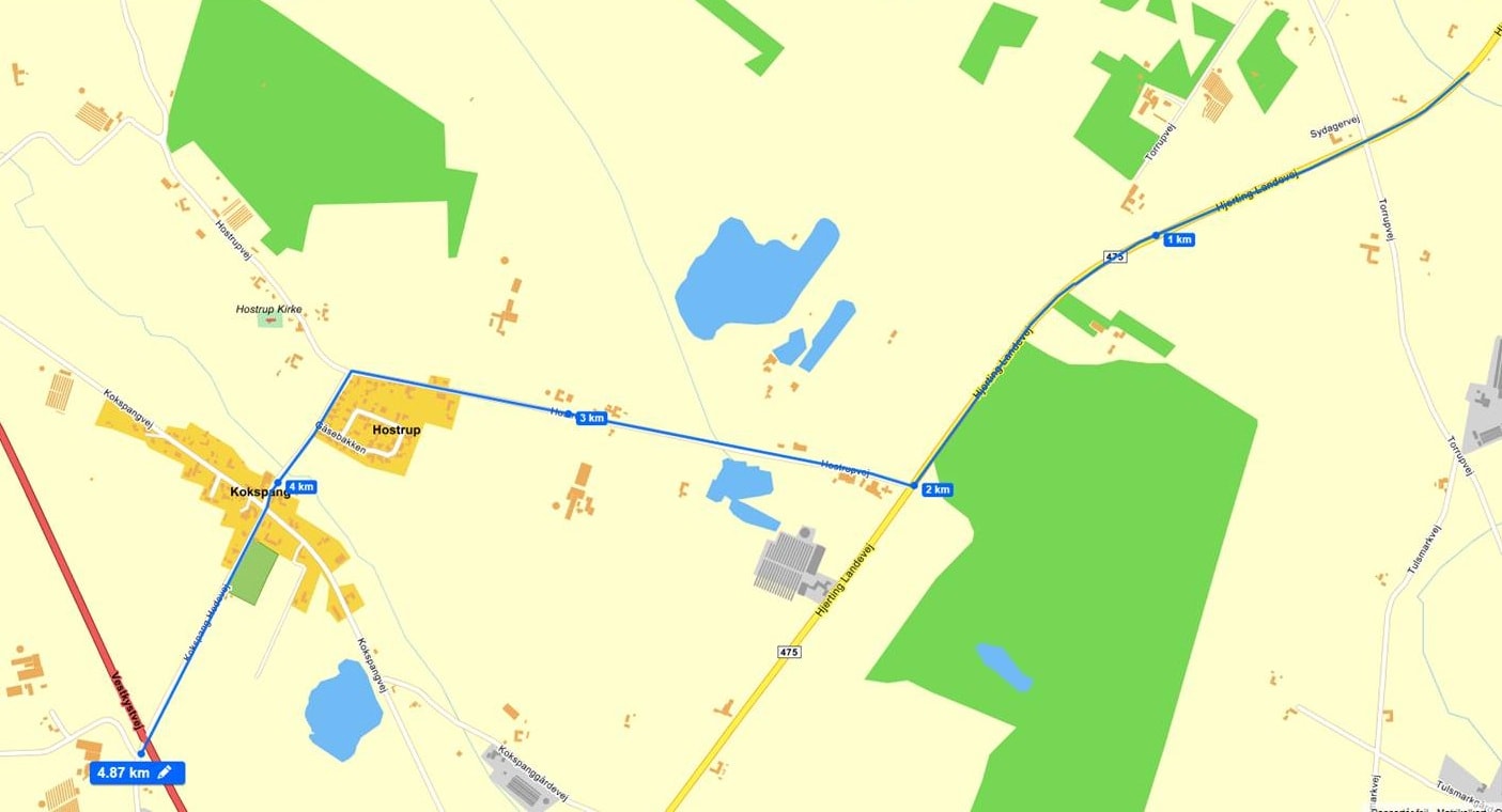 Kort over Hjerting Landevej, Hostrupvej og Kokspang Hedevej