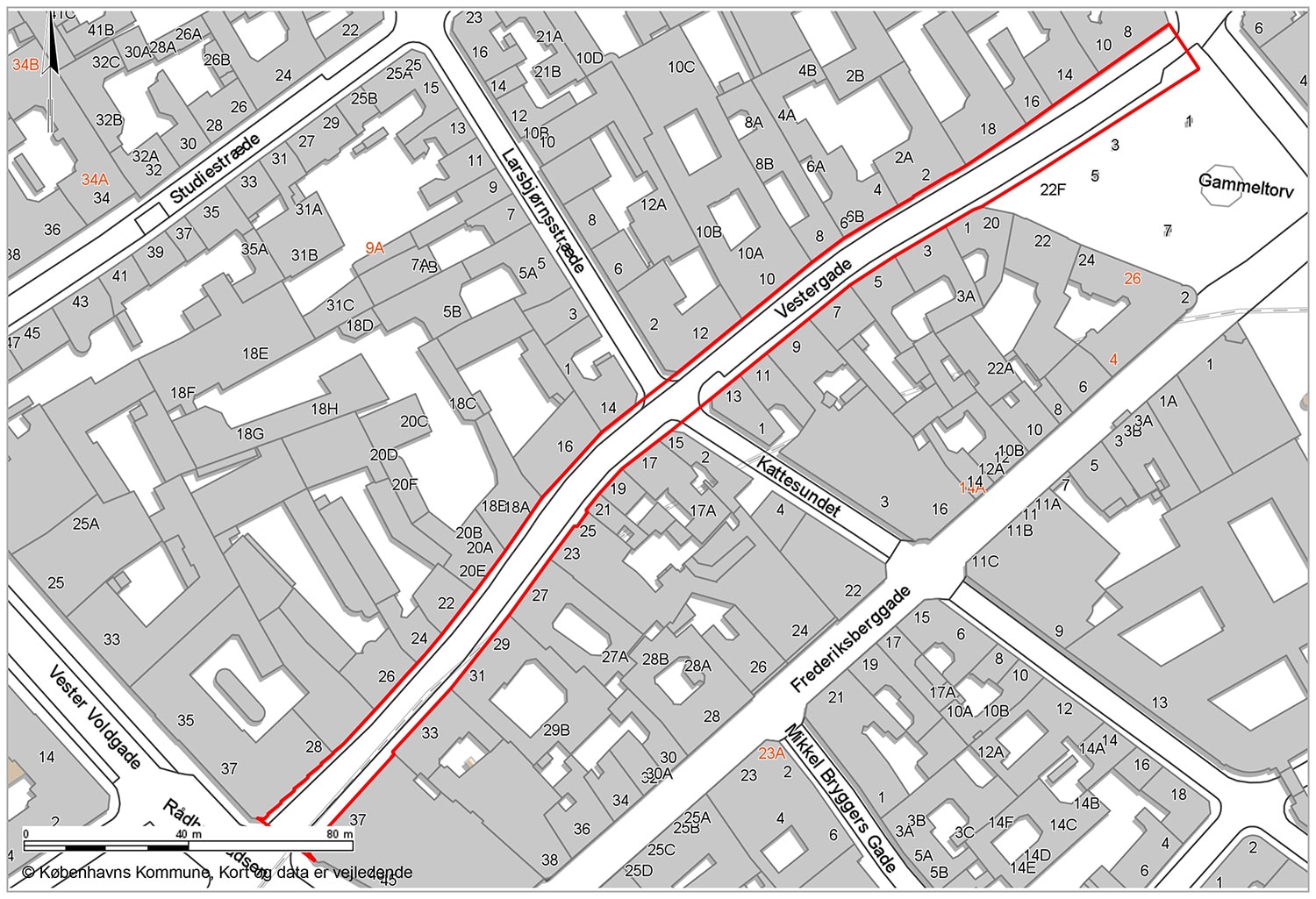 Kort over Vestergade